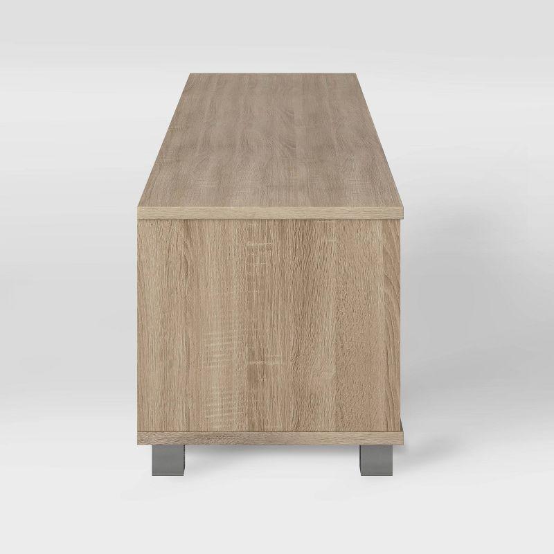 CorLiving Hollywood TV Stand for TVs up to 85" Wood Grain Brown: Modern Entertainment Center with Open Shelves