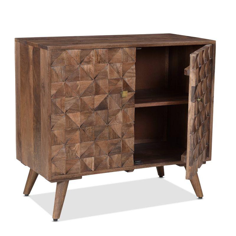 Veneto Accent Cabinet Walnut - Steve Silver Co.: Mid-Century, Gold Hardware, Hand-Carved, Fixed Shelf