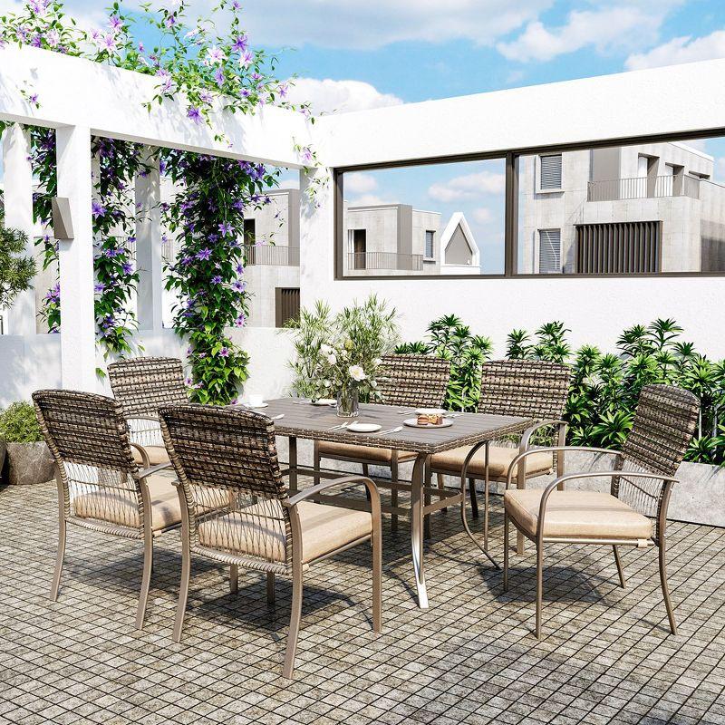 Pamapic 7-Piece PE Wicker Outdoor Dining Set with Brown Cushions