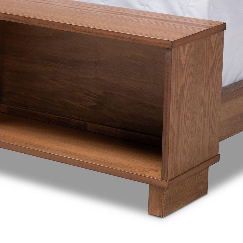 Regina Wood Platform Storage Bed with Built-In Shelves Ash Walnut - Baxton Studio