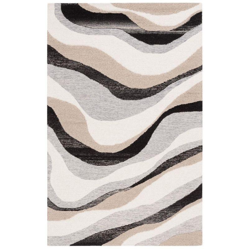 Ivory and Gray Hand Tufted Wool Area Rug, 5' x 8'