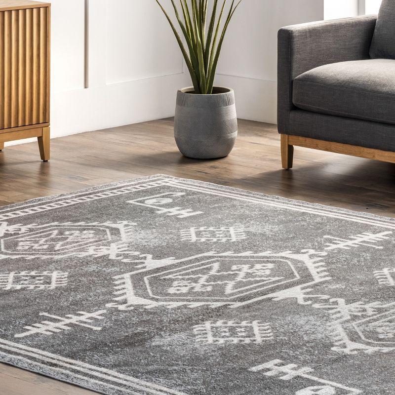 Kyleigh Southwestern Gray 2'6" x 8' Machine Washable Runner Rug