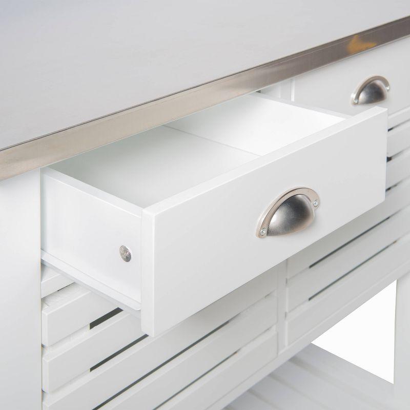 Robbin White Wood Kitchen Cart: Stainless Steel Top, Storage on Wheels - Linon