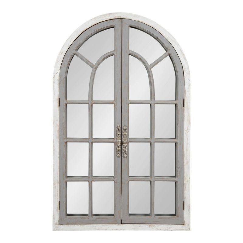 Rustic Gray Wood Windowpane Arch Wall Mirror