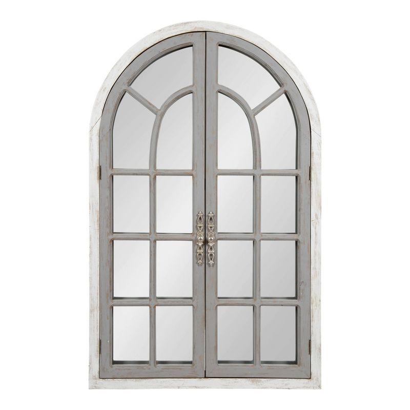 28" x 44" Boldmere Wood Windowpane Arch Mirror White/Gray - Kate and Laurel