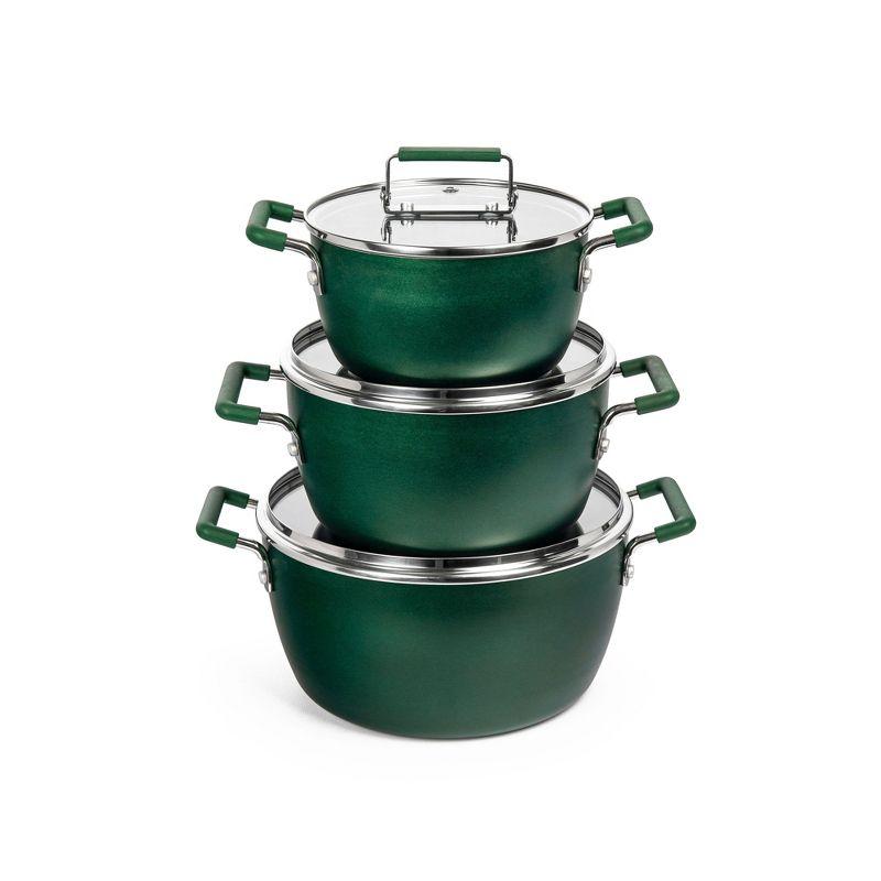 Emerald Green Aluminum Nonstick 6-Piece Nesting Cocotte Set