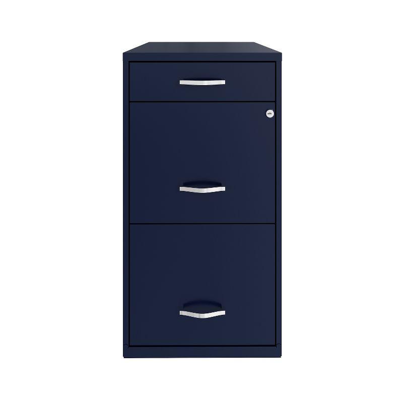 Space Solutions 18" Deep 3 Drawer Metal Organizer File Cabinet with Pencil Drawer Navy Blue: Office Storage, Steel Frame