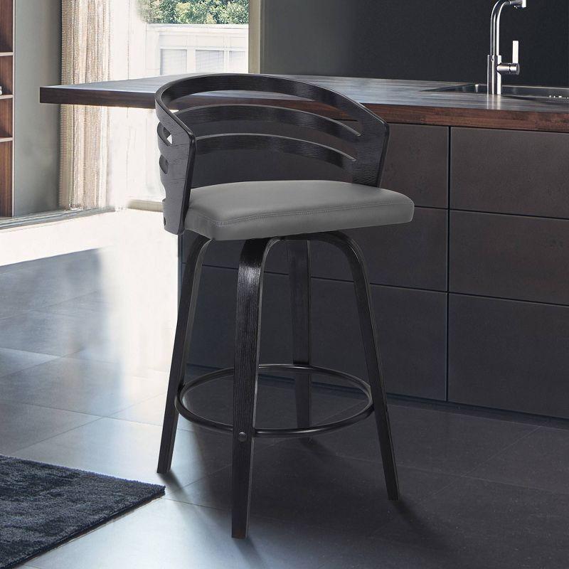 Armen Living 26" Jayden Swivel Counter Height Barstool Black/Gray: Upholstered, Mid-Century Modern Design