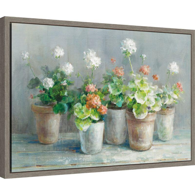 Amanti Art Farmhouse Geraniums in Vases by Danhui Nai Canvas Wall Art Print Framed 23 x 16-in.