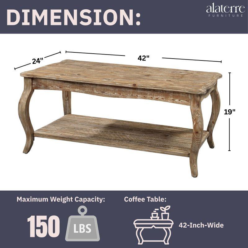 Alaterre Austerity Wood Coffee Table with Open Shelf, Driftwood Natural Finish, Accent & Occasional Furniture, Assemble Required