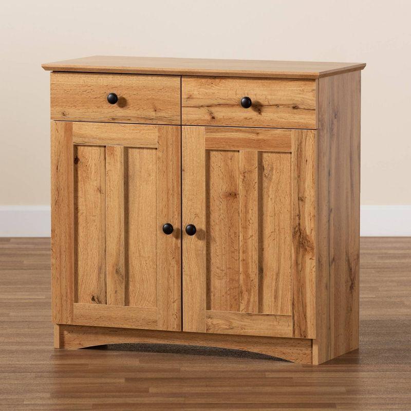 Lauren Wood 2 Door Buffet Kitchen Cabinet Oak Brown/Black - Baxton Studio