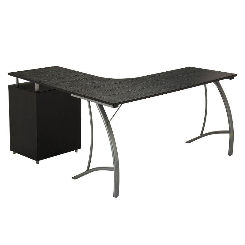 Techni Mobili Modern L Shaped Computer Desk with File Cabinet and Storage Espresso Brown: Office Workstation, MDF & Steel Construction