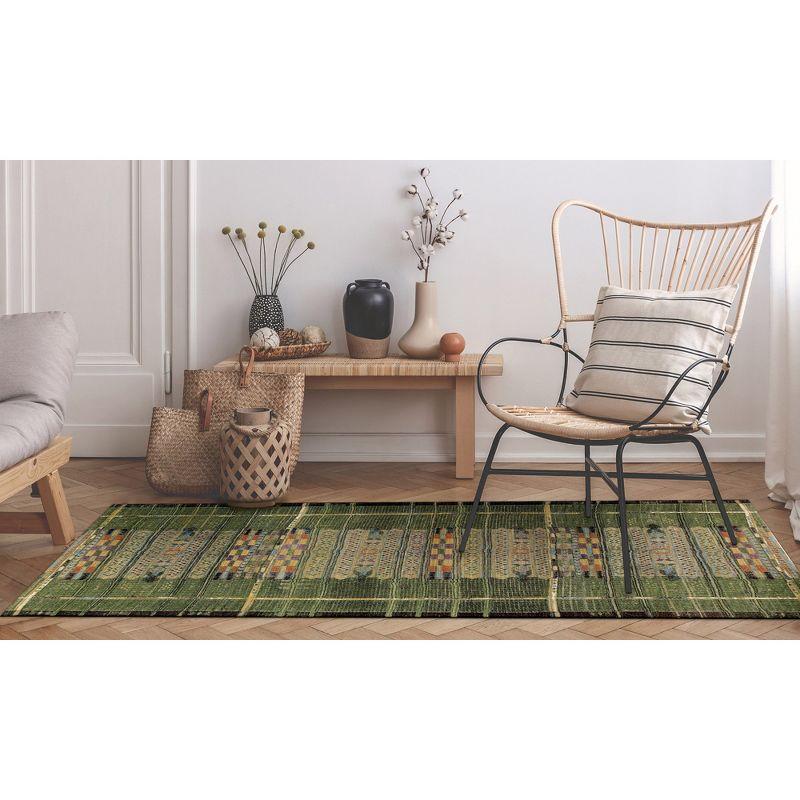 Tribal Stripe Green Synthetic Indoor/Outdoor Area Rug 4'10" x 7'6"