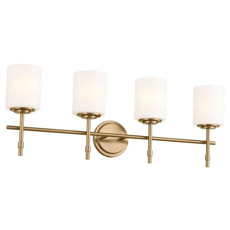 Brushed Brass 4-Light Vanity with Satin Etched Glass Shades