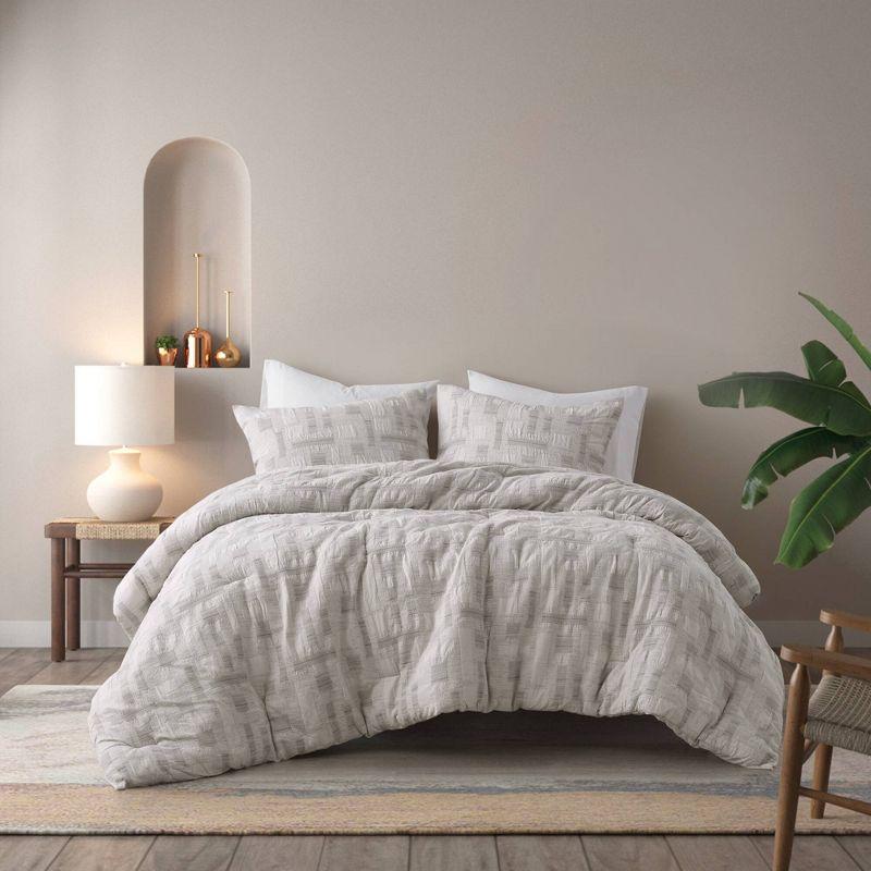 Ink+Ivy Full/Queen 3pc Cairo 100% Cotton Jacquard Comforter Set Ivory: Hypoallergenic, Geometric Pattern, OEKO-TEX Certified