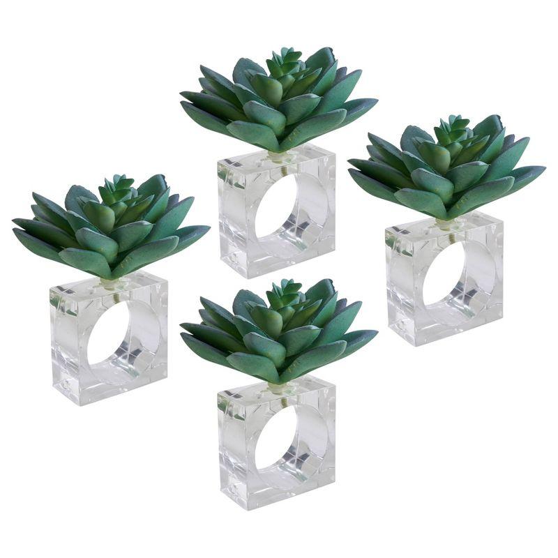 Set of 4 Green Plastic Succulent Napkin Rings