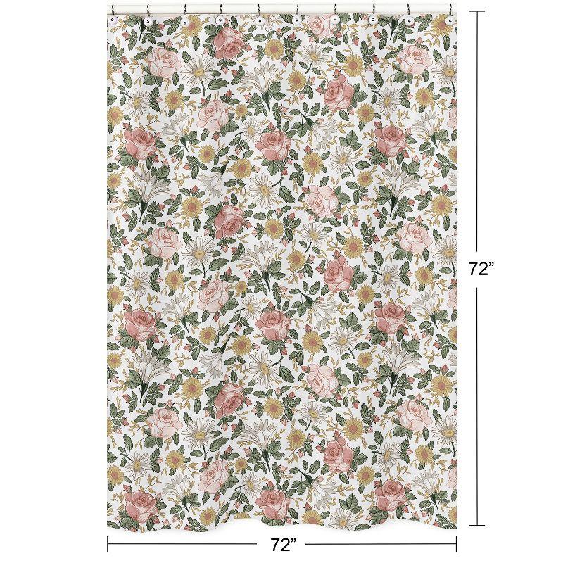 Sweet Jojo Designs Shower Curtain 72in.x72in. Vintage Floral Pink Green Yellow White