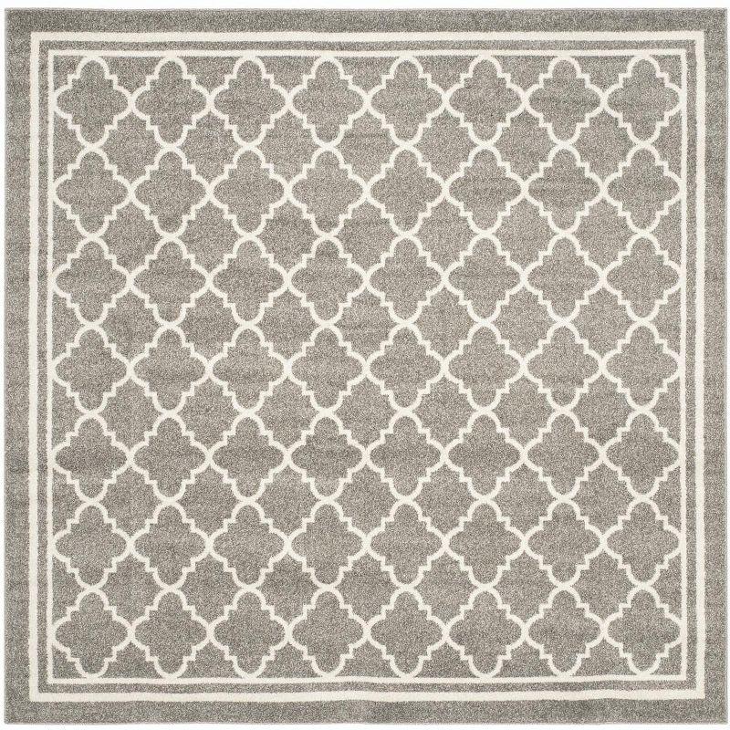 Dark Grey and Beige Geometric Square Synthetic Area Rug