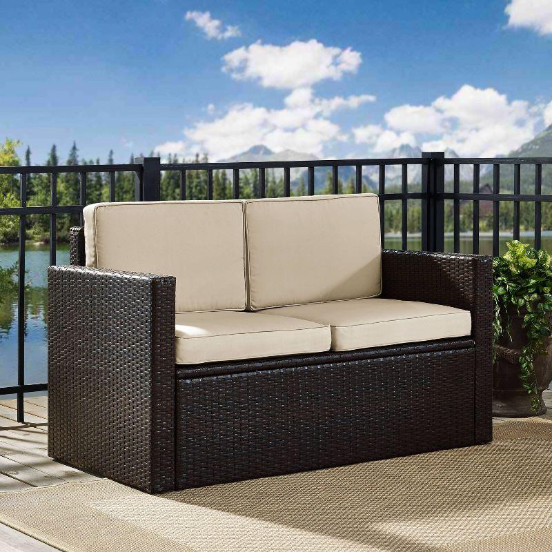 Palm Harbor Brown Wicker Loveseat with Sand Cushions