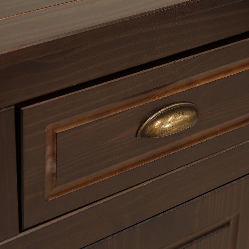 Sunnydaze Sideboard with 3 Drawers and 3 Doors - Solid Pine Construction - Dark Brown- 32"