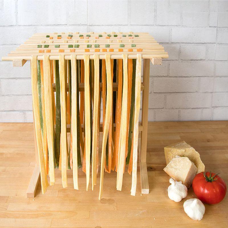 Pasta Drying Rack by Cucina Pro- All Natural Wood Construction Stander & Handles - 12 Feet of Noodle Drying Space for Spaghetti and More