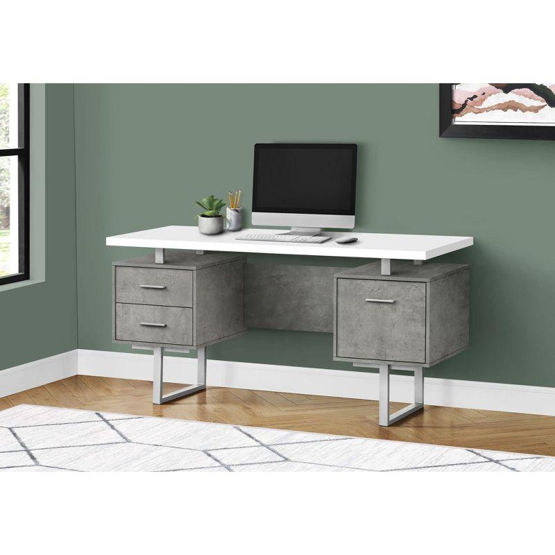 Monarch Specialties Computer Desk Home Office Laptop Left Right Set-Up Storage Drawers 60InchL Work Metal Laminate Grey White Contemporary Modern