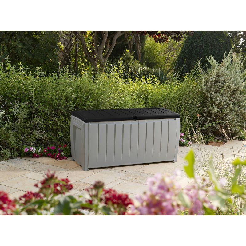 Keter Novel 90 Gallon Durable Resin Outdoor Storage and Organization Deck Box Ideal For Garden Patio Furniture and Supplies