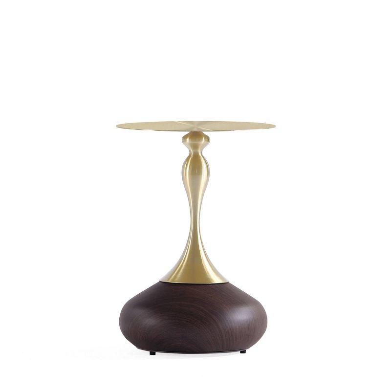 Manhattan Comfort Patchin Modern End Table with Round Metal Base and Gold Tabletop Brown Wood: Stainless Steel, No Assembly Required