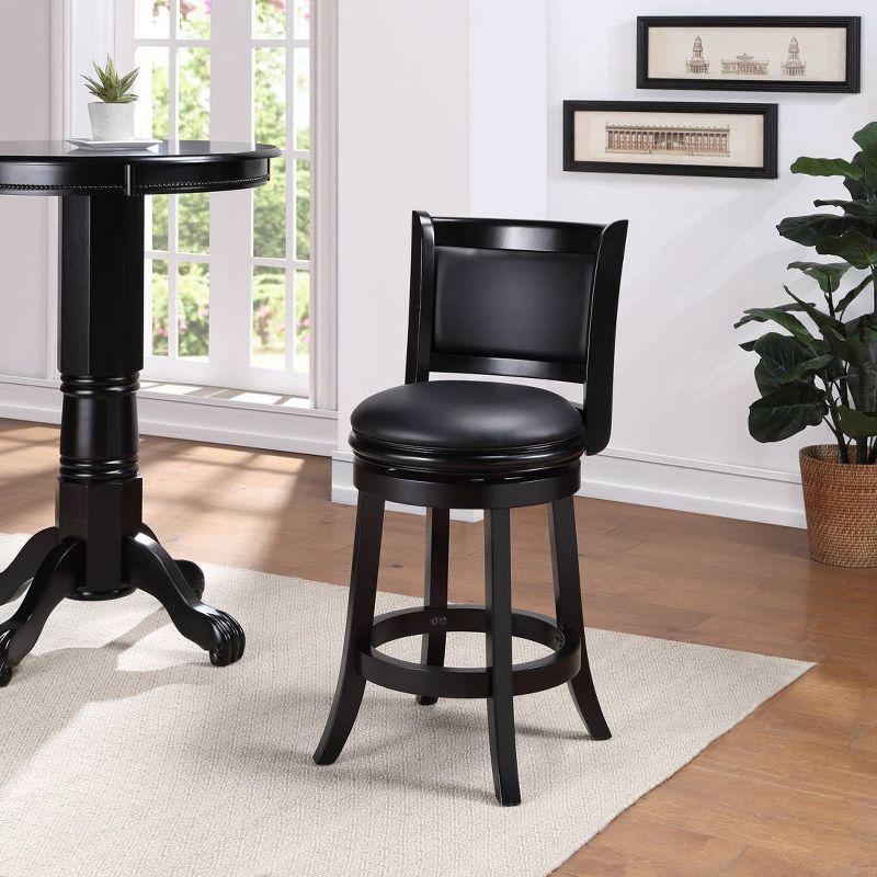 Elegant Augusta 24" Black Leather Swivel Counter Stool