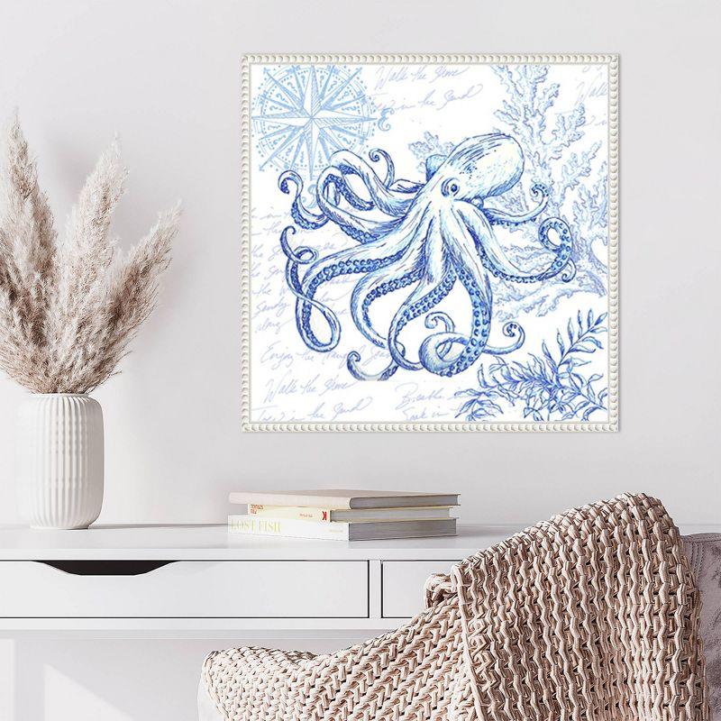 Blue Coastal Octopus Sketch Framed Canvas Wall Art