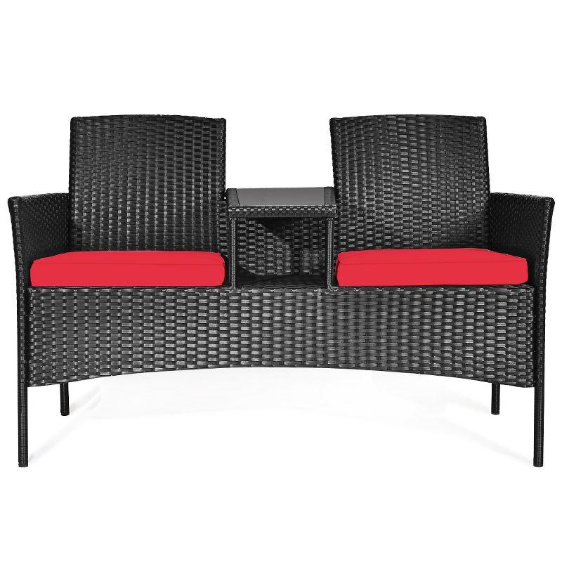 Tangkula Outdoor Rattan Furniture Wicker Patio Conversation Chair W/Cushion Red