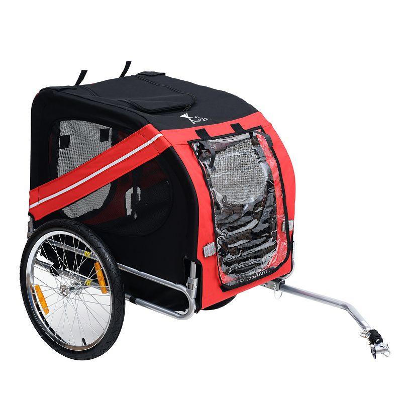 Aosom Dog Bike Trailer Pet Cart Bicycle Wagon Cargo Carrier Attachment for Travel with 3 Entrances Large Wheels & Mesh Screen - Red/ Black