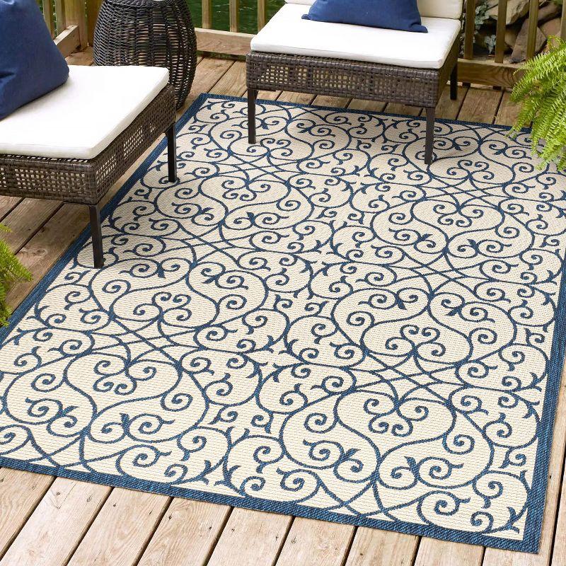 Madrid Navy and Beige Filigree 4' x 6' Synthetic Area Rug