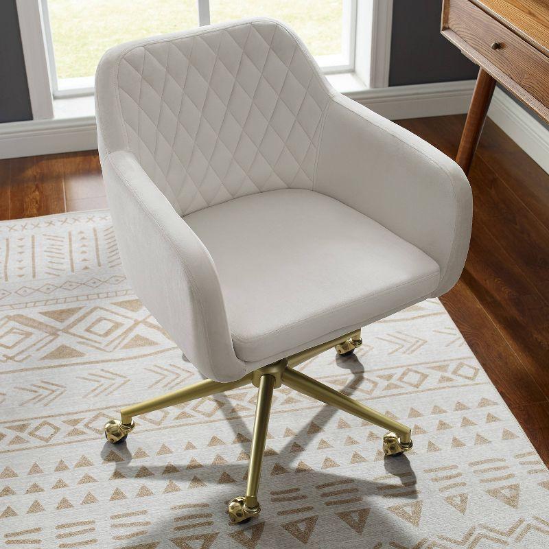 Imogen Modern Swivel Office Desk Chair Off-White - Linon: Quilted Back, Chrome-Plated Base, Adjustable Height