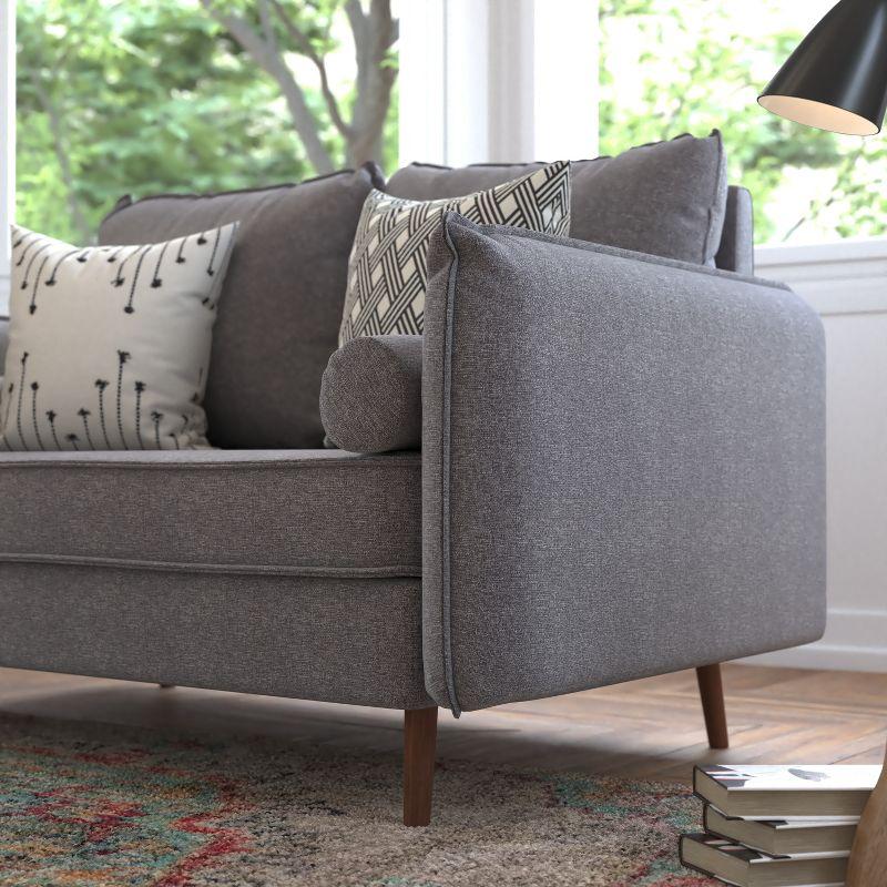Flash Furniture Evie Mid-Century Modern Loveseat Sofa with Faux Linen Fabric Upholstery & Solid Wood Legs in Stone Gray