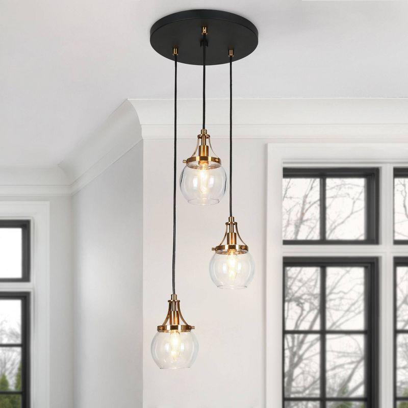 LNC Capensis Matte Black and Polished Gold Shaded LED Dry Rated Chandelier