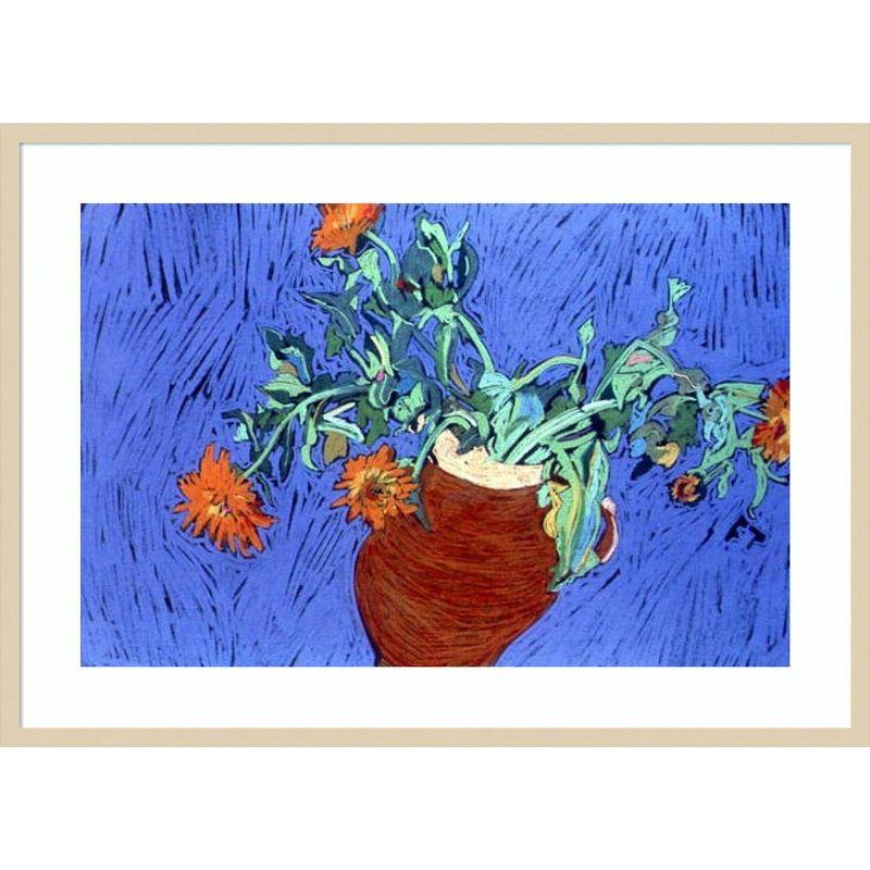 41" x 30" Marigolds in Red Vase Wood Framed Wall Art Print