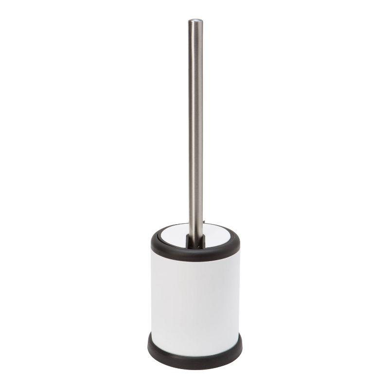 White Stainless Steel Self-Closing Lid Toilet Brush Holder