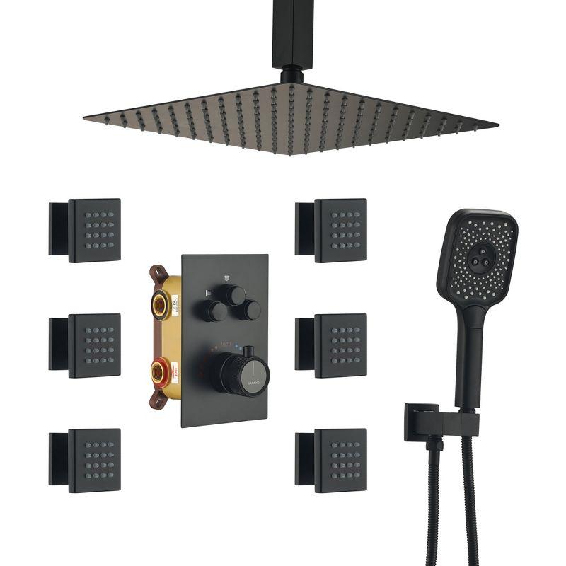 Rainfall Symphony 12inch 3-Function Dual Shower Head Thermostatic Shower System with 3 Sprays Handheld