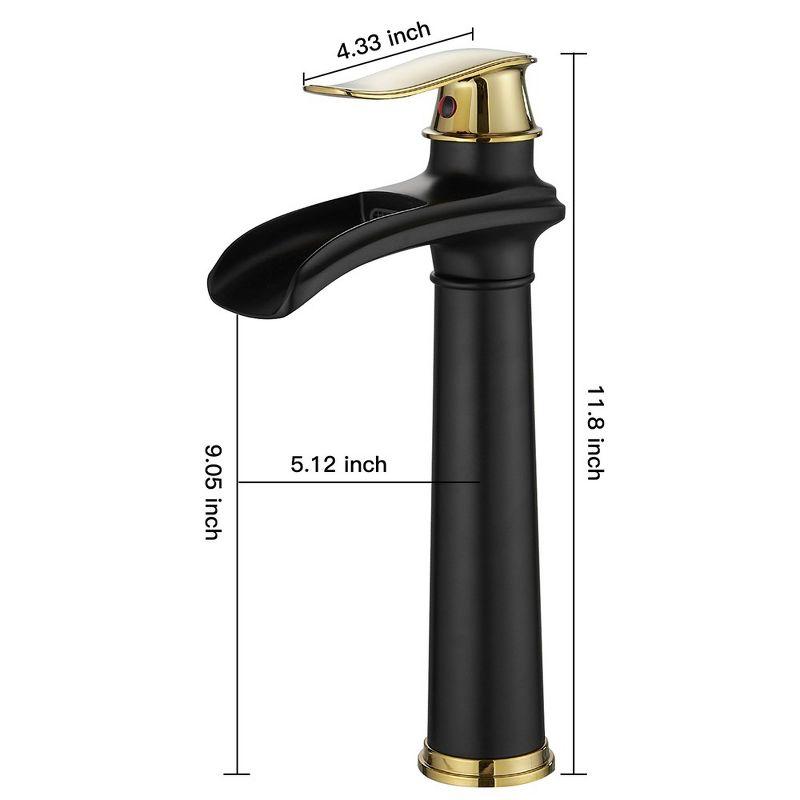 Gold and Black Waterfall Single Handle Bathroom Vessel Faucet