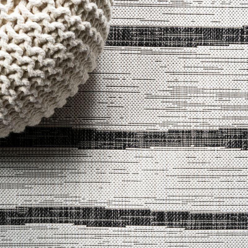 Modern Berber-Inspired Ivory/Black Stripe Synthetic Runner Rug 2x8