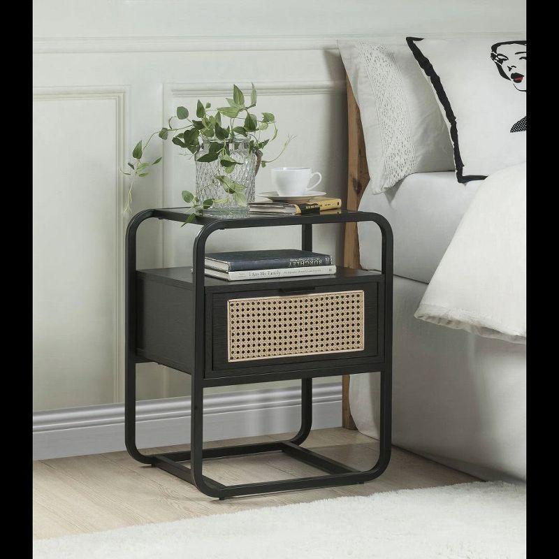 19" Colson Accent Table Black Finish - Acme Furniture: 24" High, Glass Top, Metal Frame, Storage Drawer