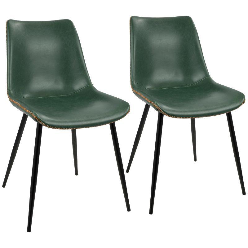 Set of 2 Green Faux Leather Parsons Side Chairs with Metal Legs