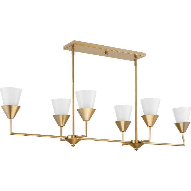 Pinellas Soft Gold 6-Light Linear Chandelier with Opal Glass Shades