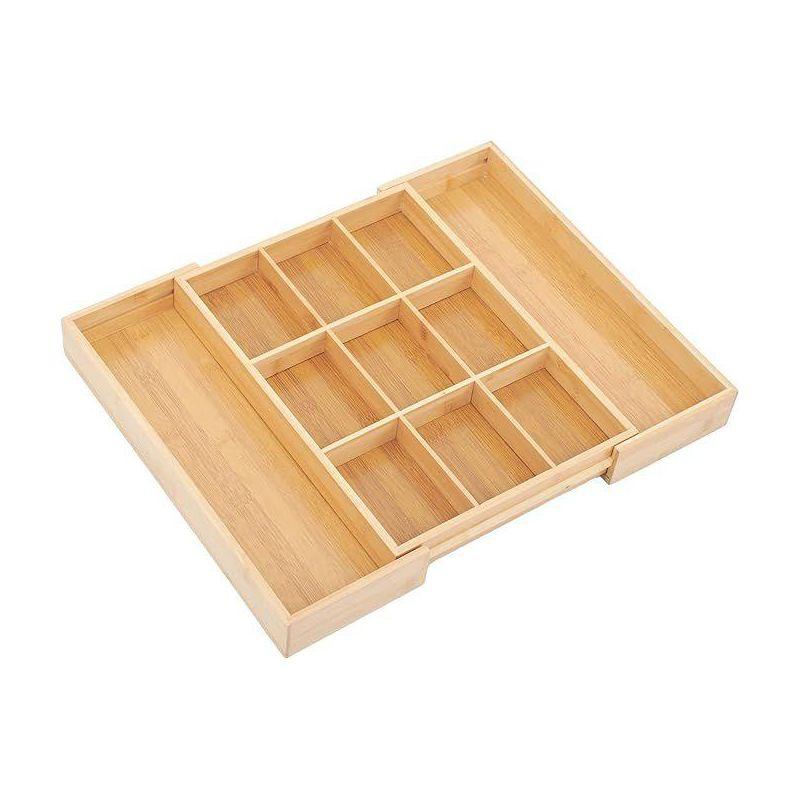 Expandable Natural Bamboo Silverware Drawer Organizer with Adjustable Compartments