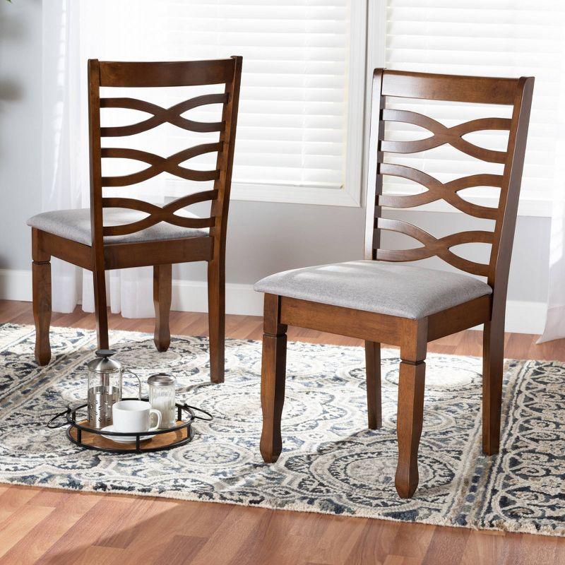 2pc LanierFabric Upholstered and Wood Dining Chair Set Gray/Walnut - Baxton Studio: Tapered Feet, Polyester Upholstery