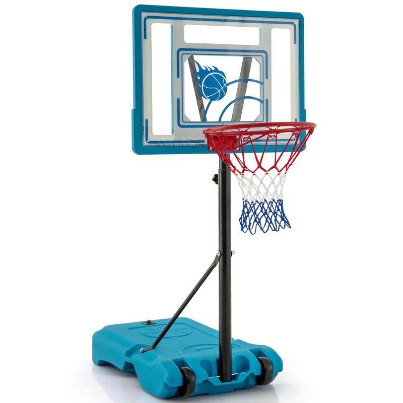 Adjustable Polycarbonate Poolside Basketball Hoop with Red and Blue Net