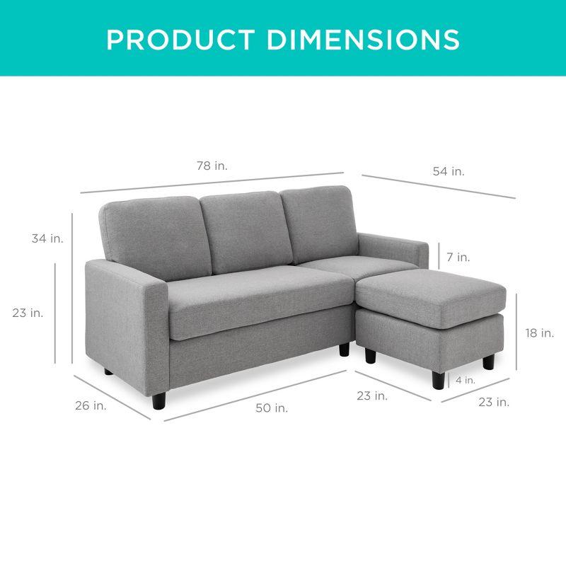 Best Choice Products Linen Sectional Sofa Couch w/ Chaise Lounge, Reversible Ottoman Bench