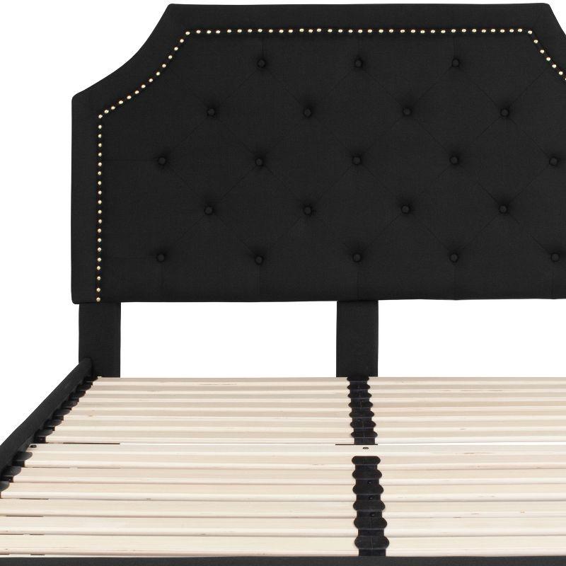 Elegant Full-Size Black Upholstered Platform Bed with Tufted Headboard