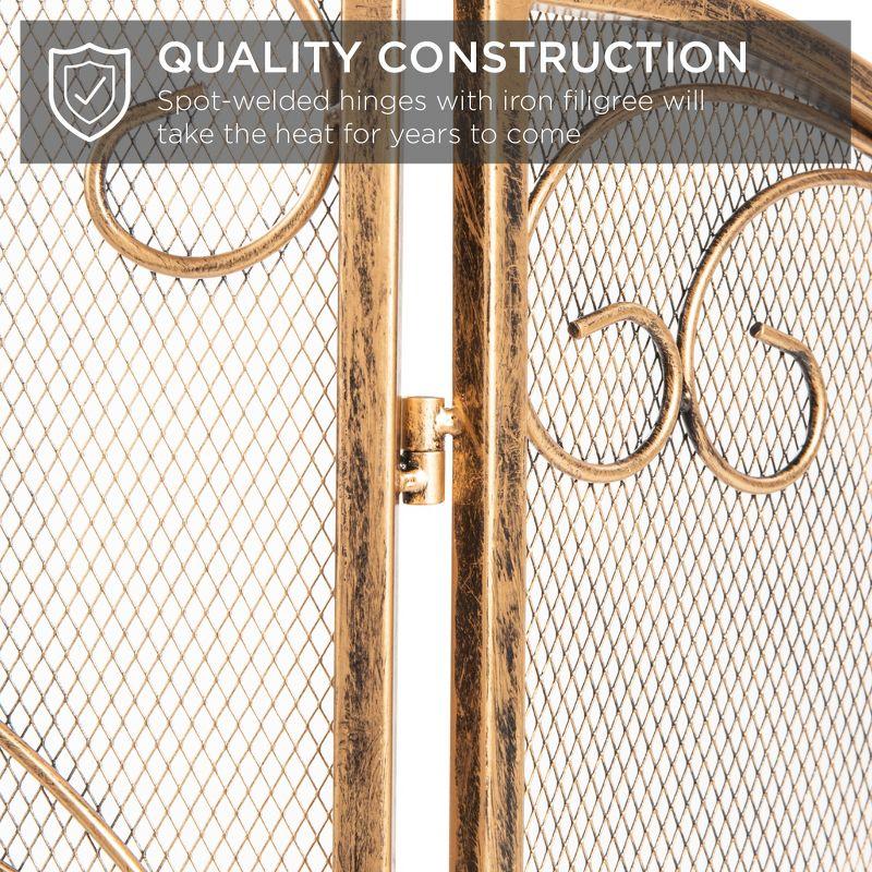 Winston Porter Lissowski 3-Panel 55"x33" Wrought Iron Fireplace Safety Screen Decorative Scroll Spark Guard Cover